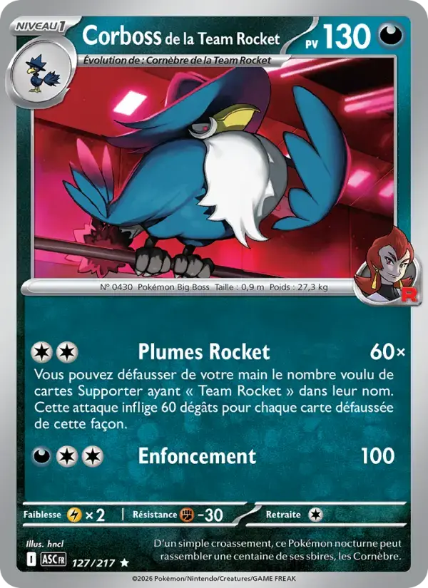 Carte Pokémon Corboss de la Team Rocket #127 — Héros Transcendants