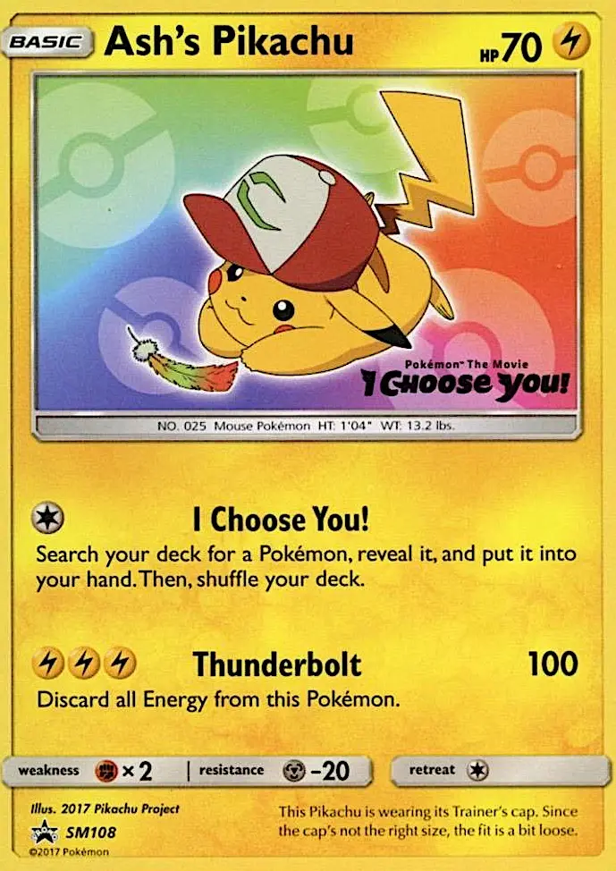 Carte Pokémon Pikachu de Sacha #SM108 — Promos Soleil et Lune