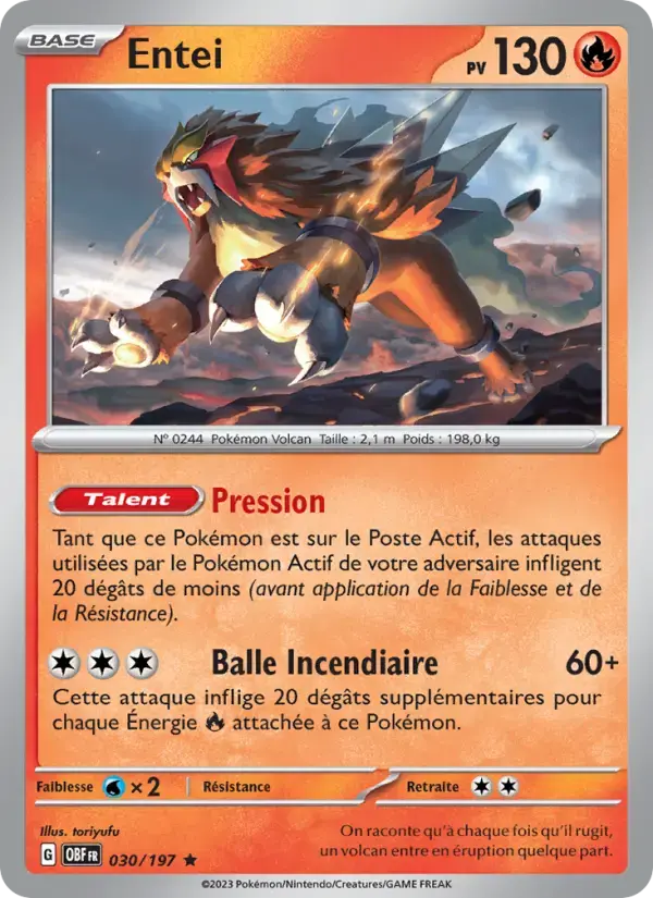 Carte Pokémon Entei #030 — Flammes Obsidiennes