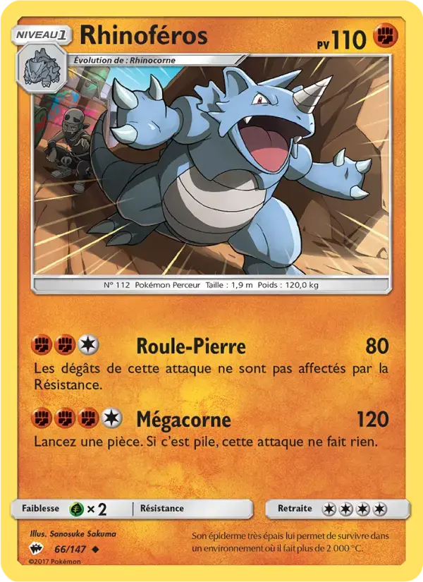 Carte Pokémon Rhinoféros #66 — Ombres Ardentes
