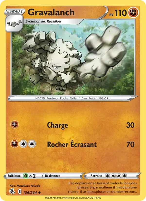 Carte Pokémon Gravalanch #136 — Poing de Fusion