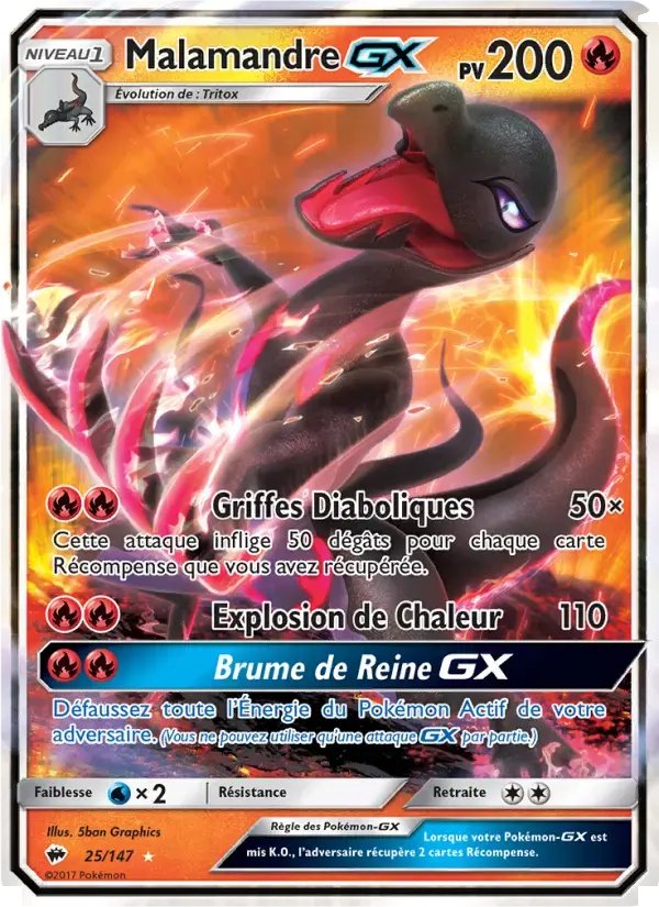 Carte Pokémon Malamandre GX #25 — Ombres Ardentes