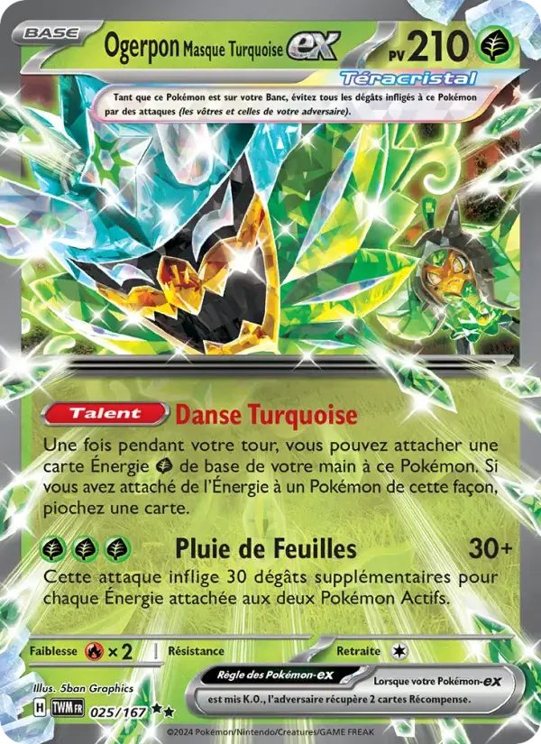Carte Pokémon Ogerpon Masque Turquoise-ex #025 — Mascarade Crépusculaire