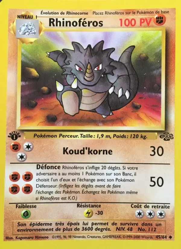 Carte Pokémon Rhinoféros #45 — Jungle