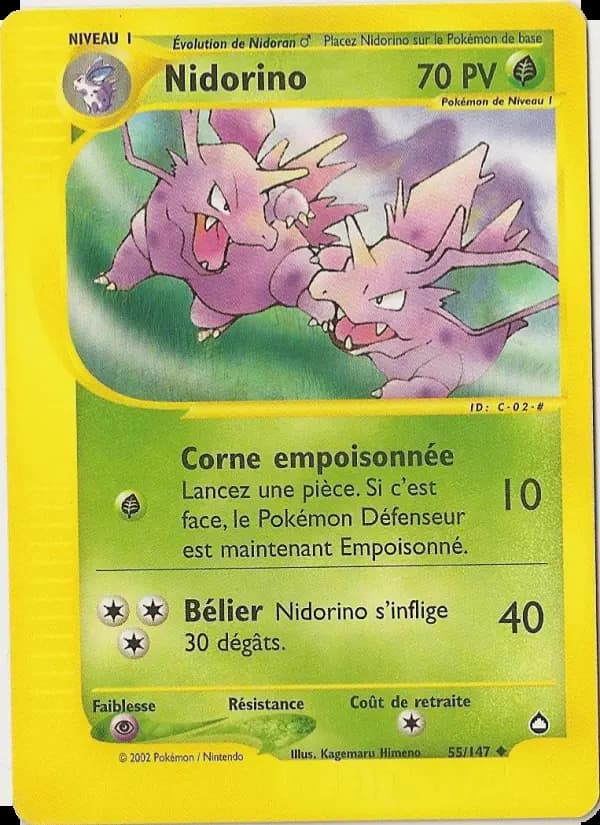 Carte Pokémon Nidorino #55 — Aquapolis