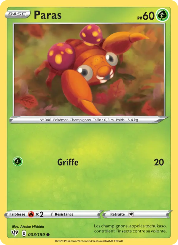 Carte Pokémon Paras #3 — Ténèbres Embrasées