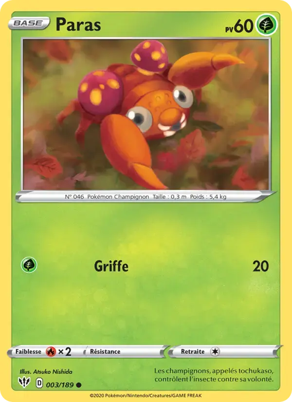 Carte Pokémon Paras #3 — Ténèbres Embrasées