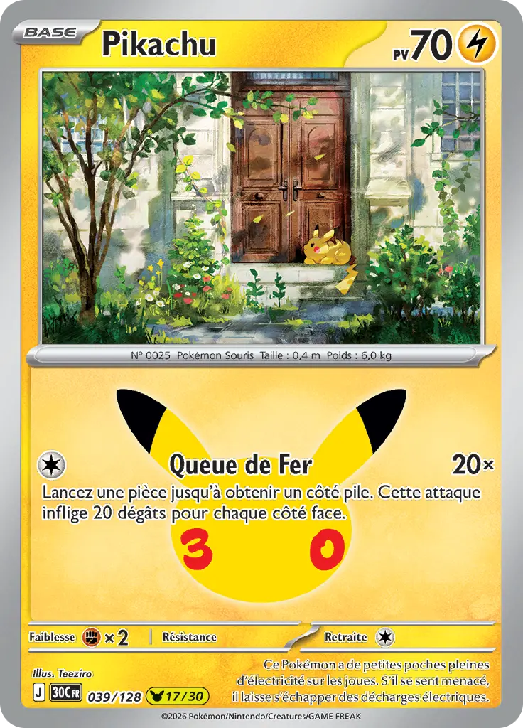 Carte Pokémon Pikachu #039 — 30ᵉ Anniversaire