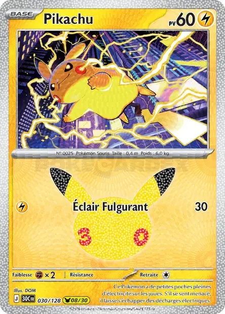 Carte Pokémon Pikachu #030 — 30ᵉ Anniversaire