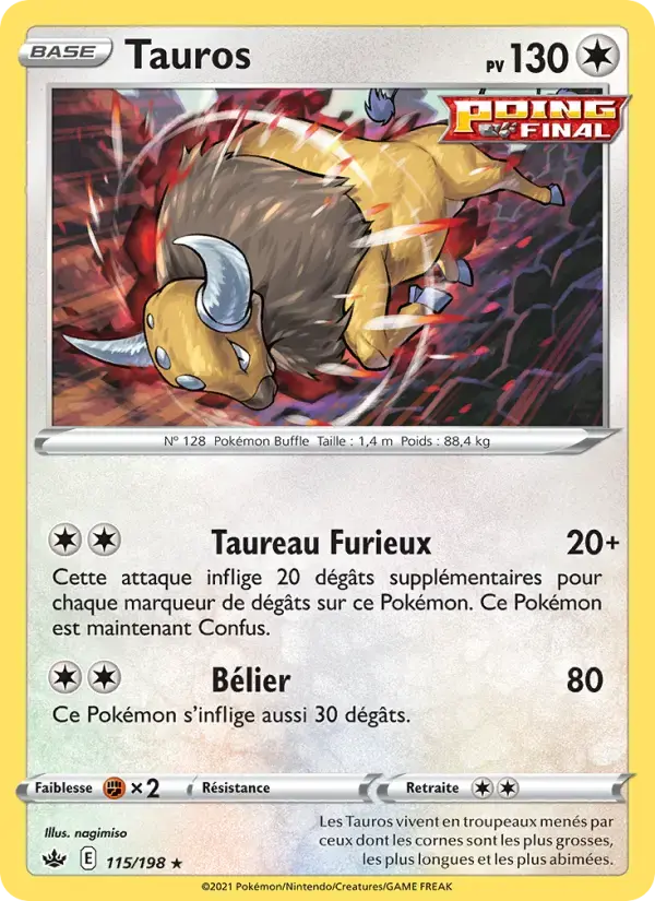 Carte Pokémon Tauros #115 — Règne de Glace