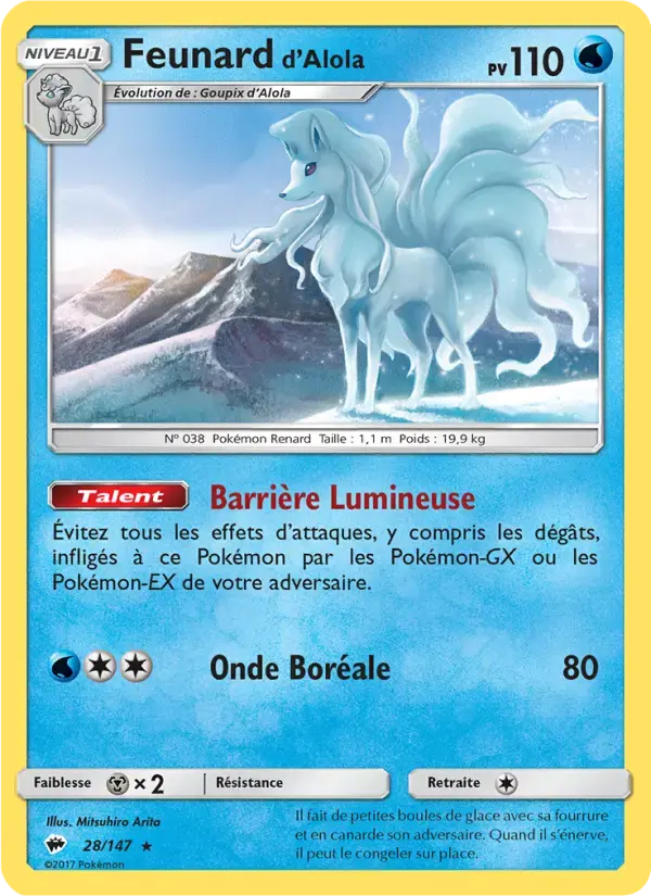 Carte Pokémon Feunard d’Alola #28 — Ombres Ardentes