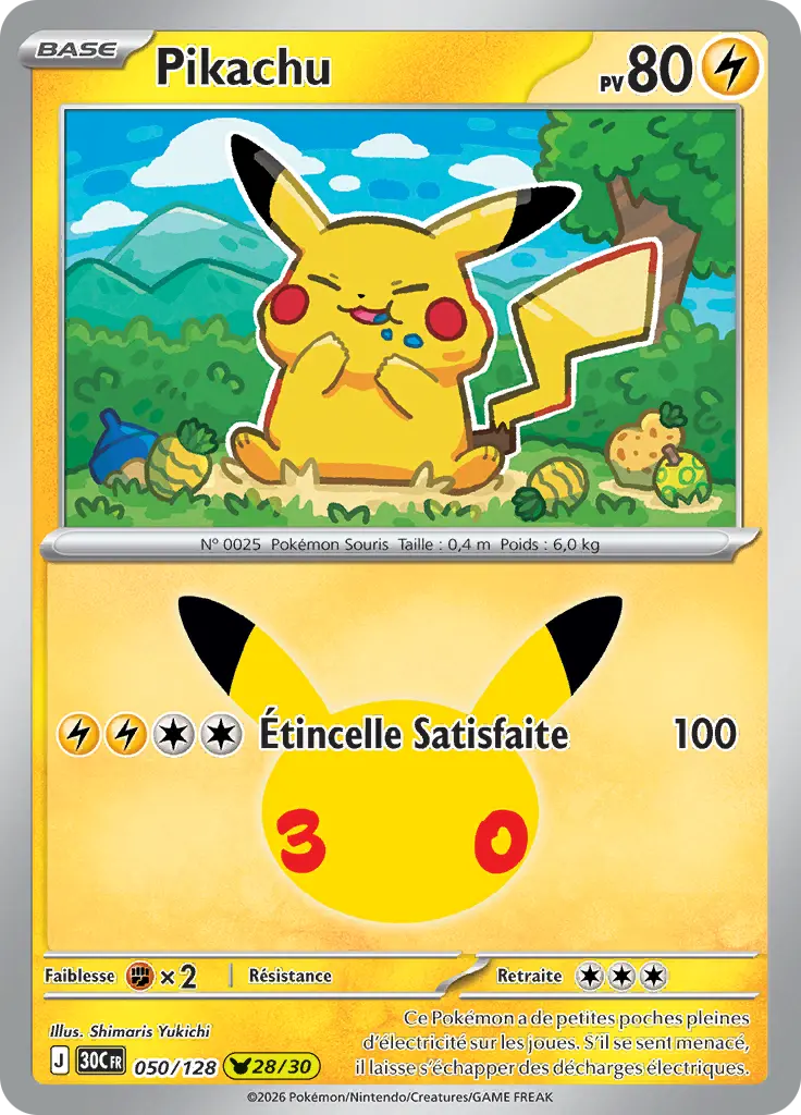 Carte Pokémon Pikachu #050 — 30ᵉ Anniversaire