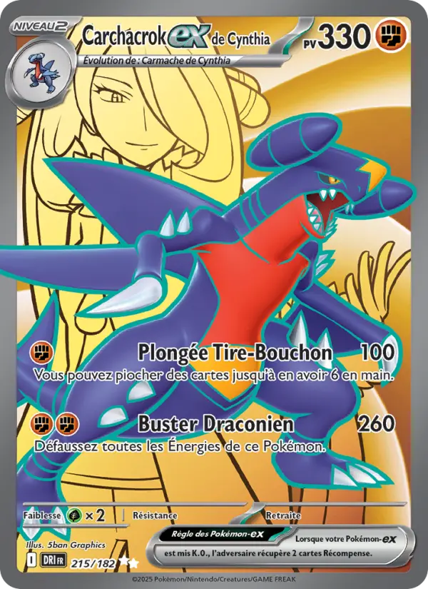 Carte Pokémon Carchacrok-ex de Cynthia #215 — Rivalités Destinées