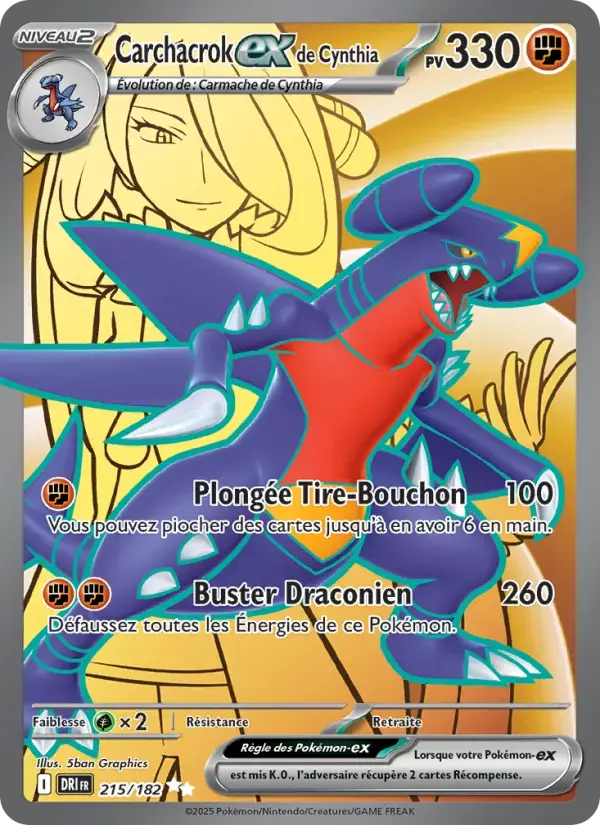 Carte Pokémon Carchacrok-ex de Cynthia #215 — Rivalités Destinées