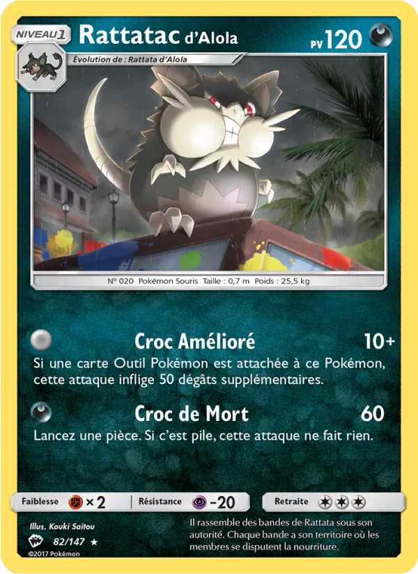Carte Pokémon Rattatac d’Alola #82 — Ombres Ardentes