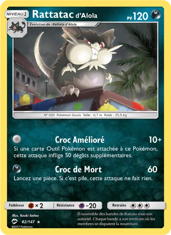 Carte Pokémon Rattatac d’Alola #82 — Ombres Ardentes