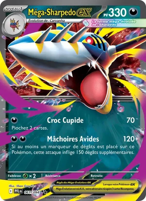 Carte Pokémon Méga-Sharpedo-ex #061 — Flammes Fantasmagoriques