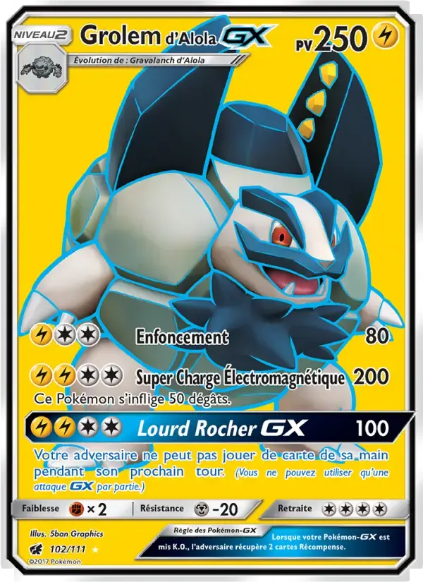 Carte Pokémon Grolem d’Alola GX #102 — Invasion Carmin