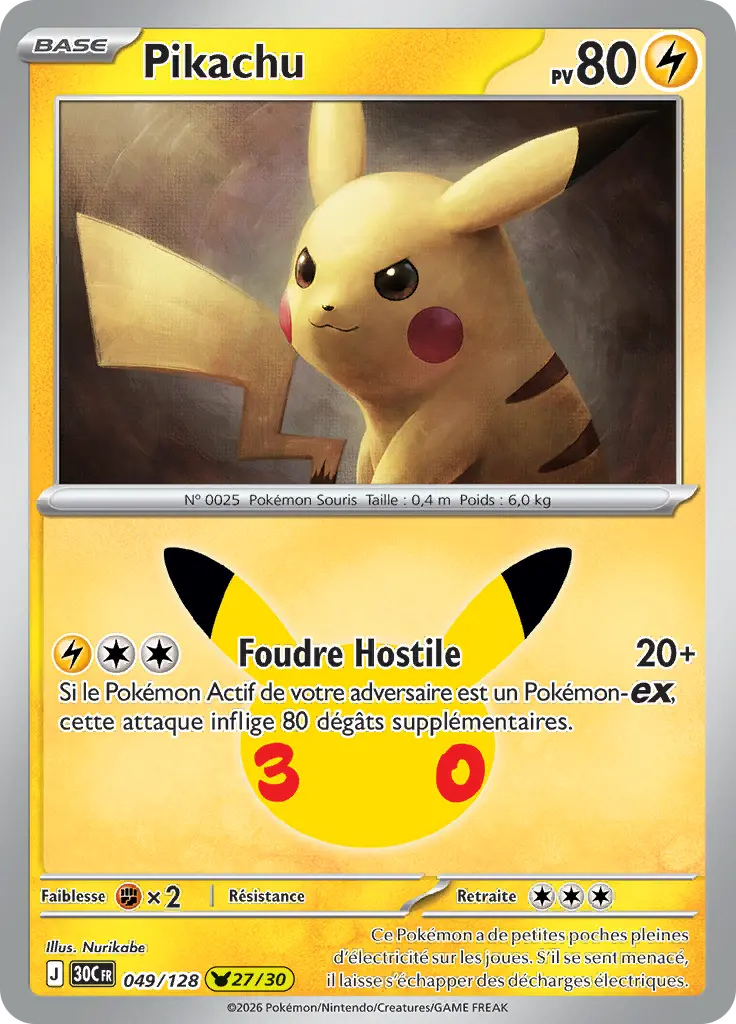 Carte Pokémon Pikachu #049 — 30ᵉ Anniversaire