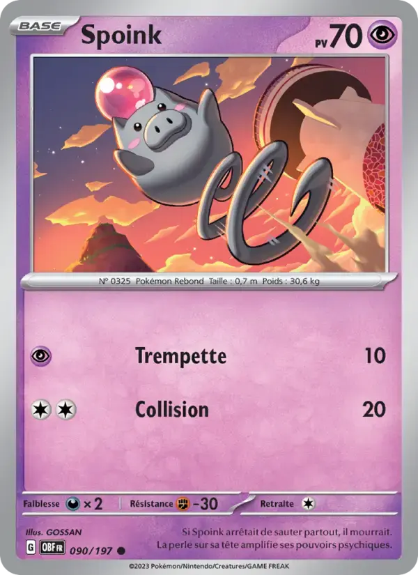 Carte Pokémon Spoink #090 — Flammes Obsidiennes