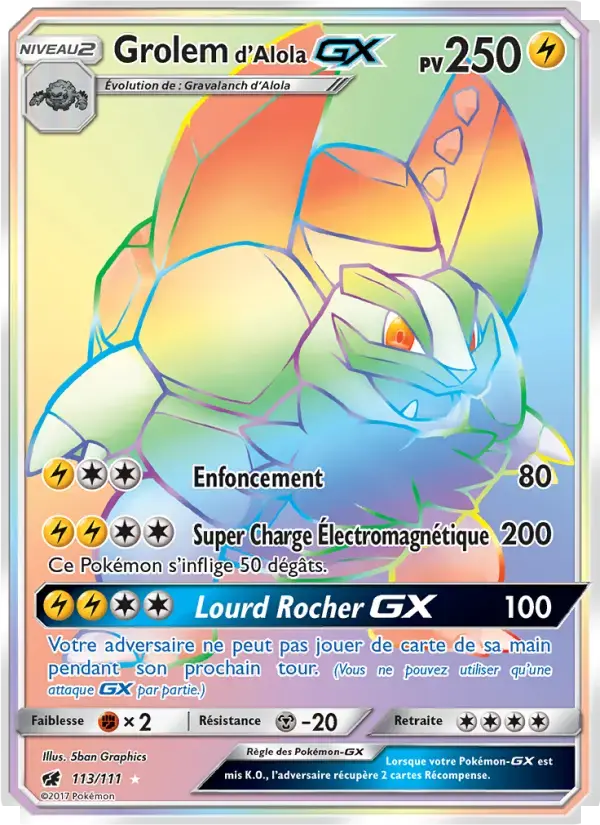 Carte Pokémon Grolem d’Alola GX #113 — Invasion Carmin