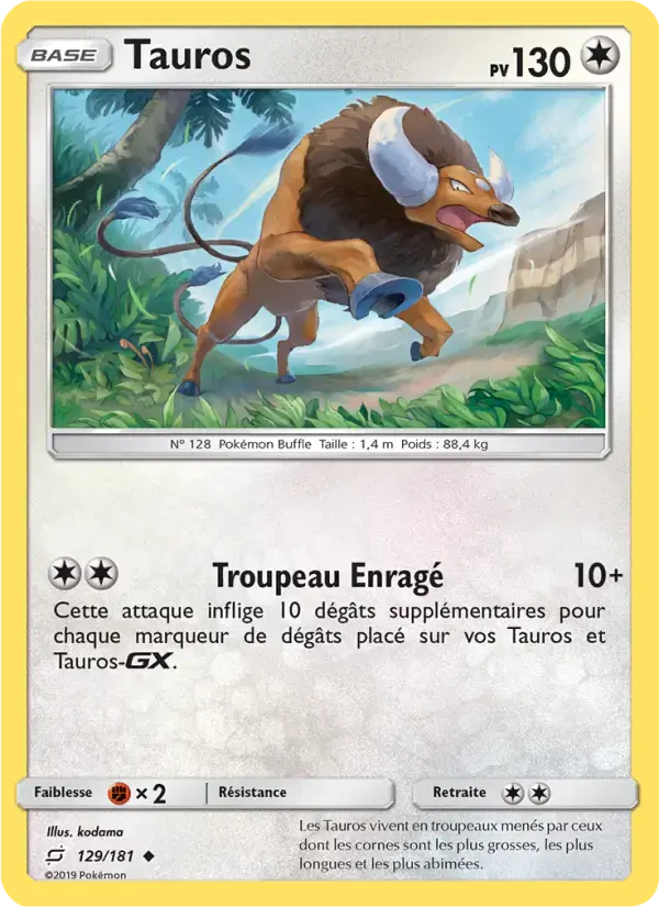 Carte Pokémon Tauros #129 — Duo de Choc