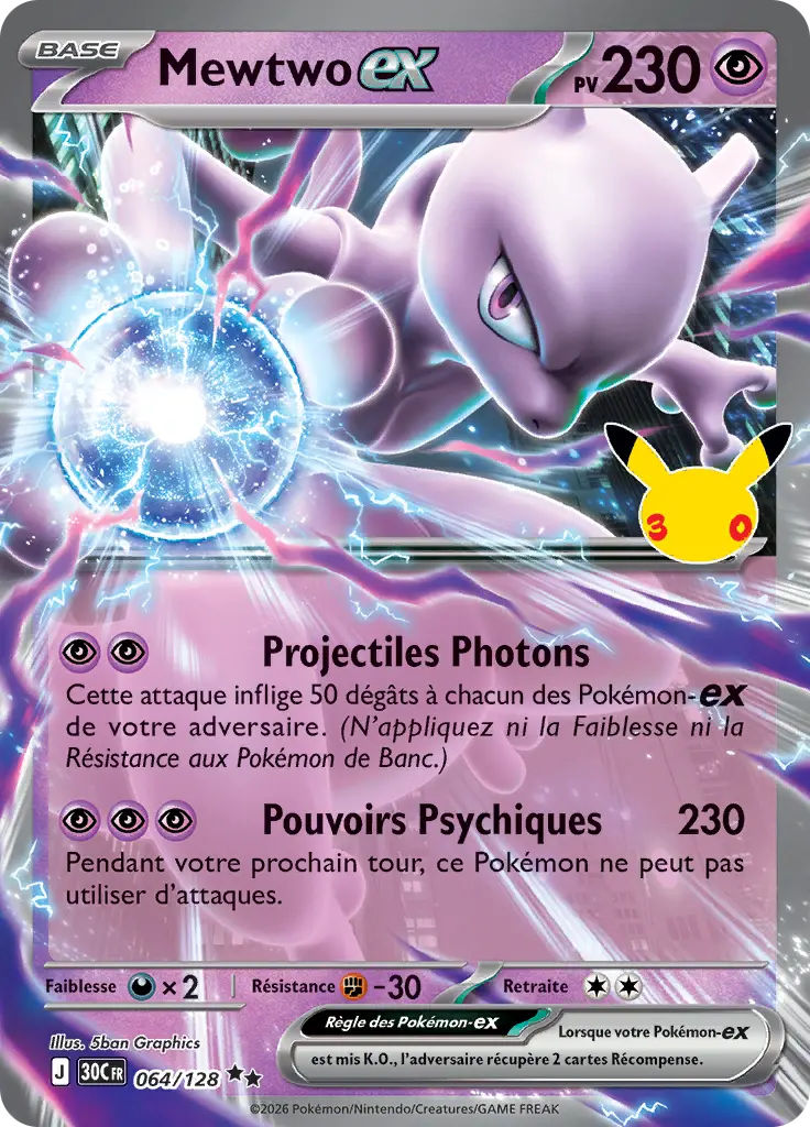 Carte Pokémon Mewtwo-ex #064 — 30ᵉ Anniversaire