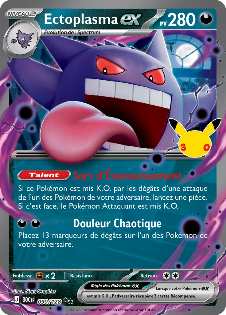 Carte Pokémon Ectoplasma-ex #090 — 30ᵉ Anniversaire