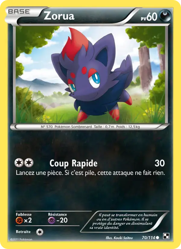 Carte Pokémon Zorua #70 — Noir et Blanc