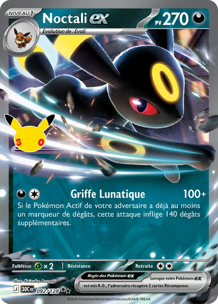 Carte Pokémon Noctali-ex #092 — 30ᵉ Anniversaire