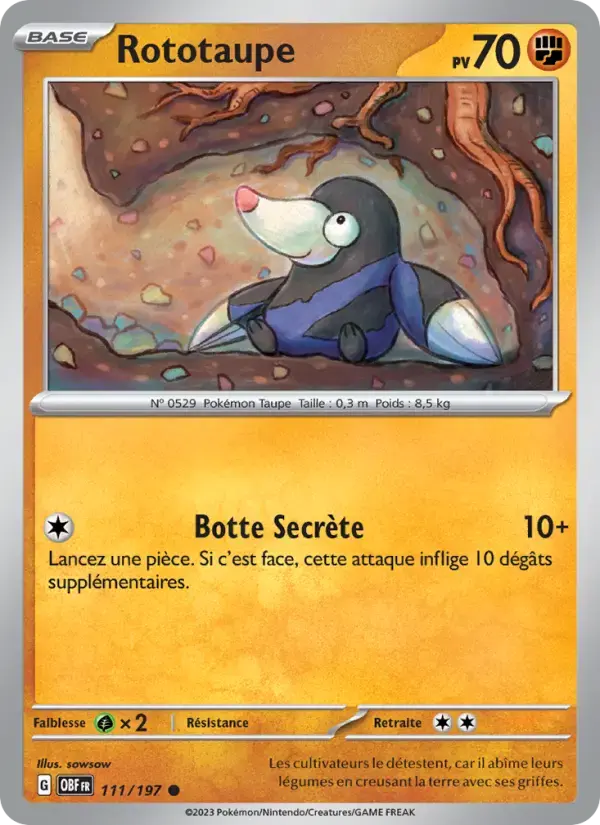 Carte Pokémon Rototaupe #111 — Flammes Obsidiennes