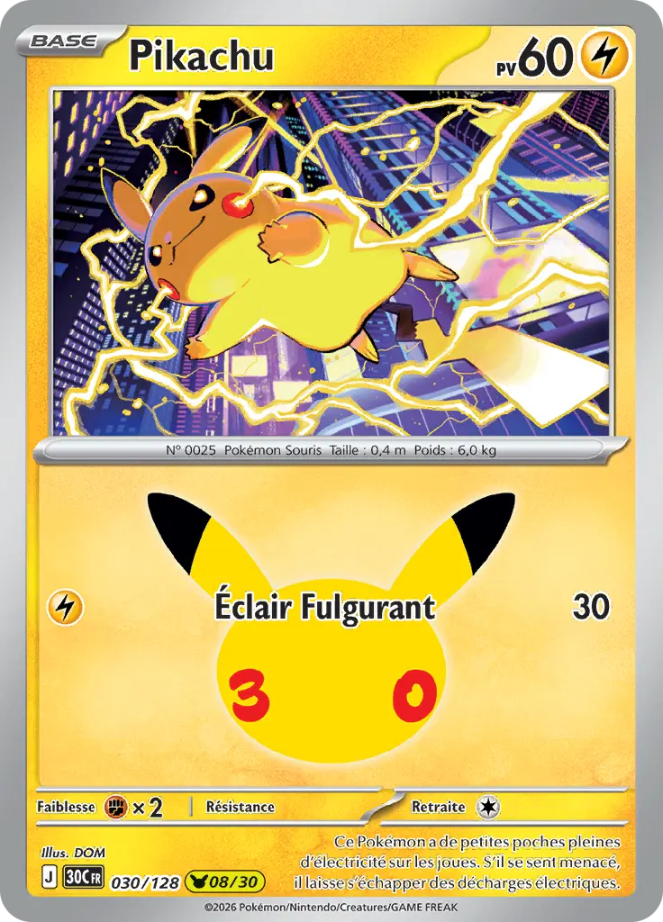 Carte Pokémon Pikachu #030 — 30ᵉ Anniversaire