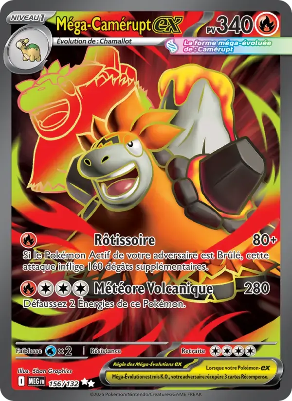Carte Pokémon Méga-Camérupt-ex #156 — Méga-Évolution