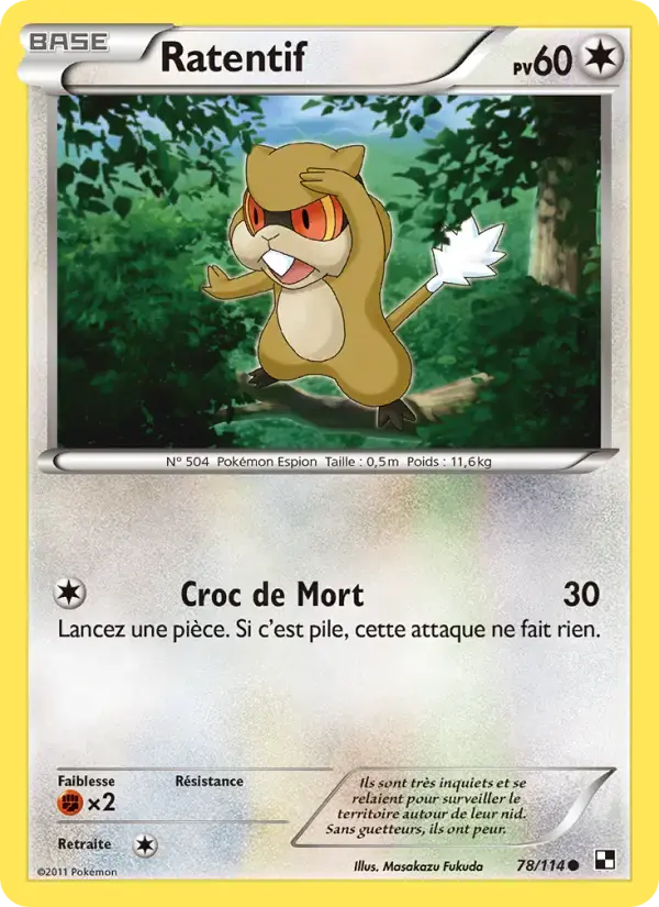 Carte Pokémon Ratentif #78 — Noir et Blanc