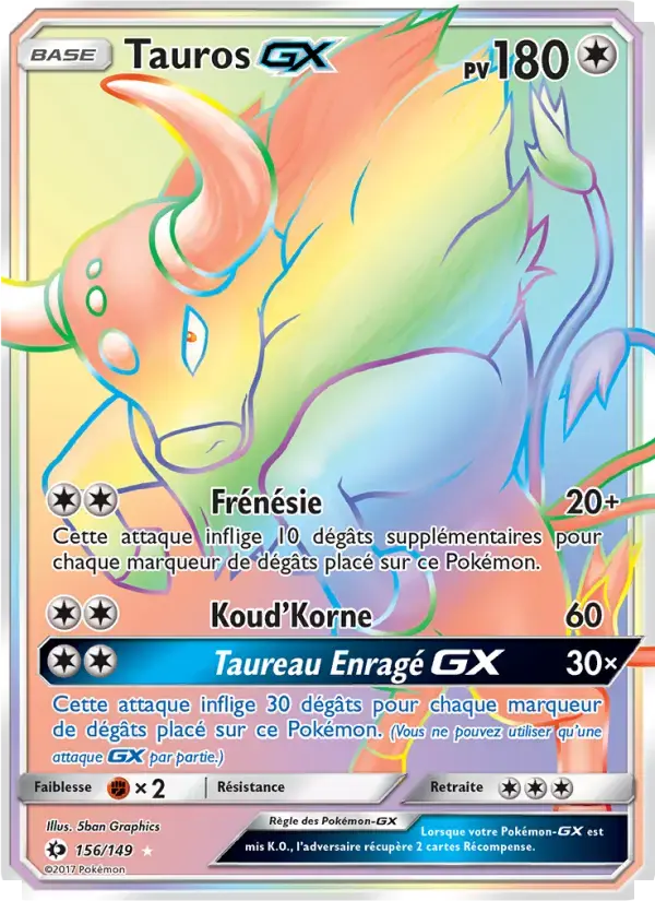 Carte Pokémon Tauros GX #156 — Soleil et Lune