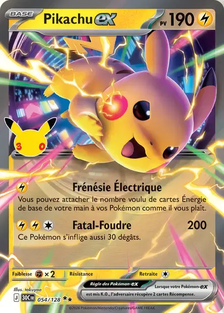 Carte Pokémon Pikachu-ex #054 — 30ᵉ Anniversaire
