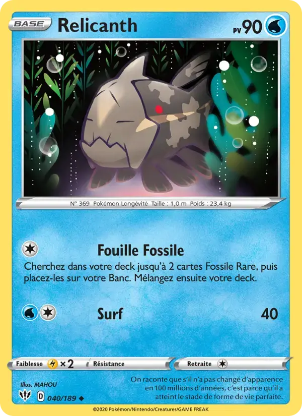 Carte Pokémon Relicanth #40 — Ténèbres Embrasées