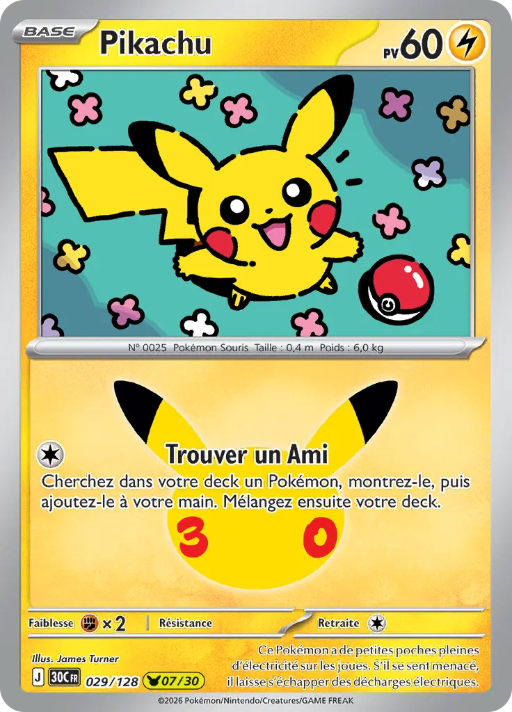 Carte Pokémon Pikachu #029 — 30ᵉ Anniversaire