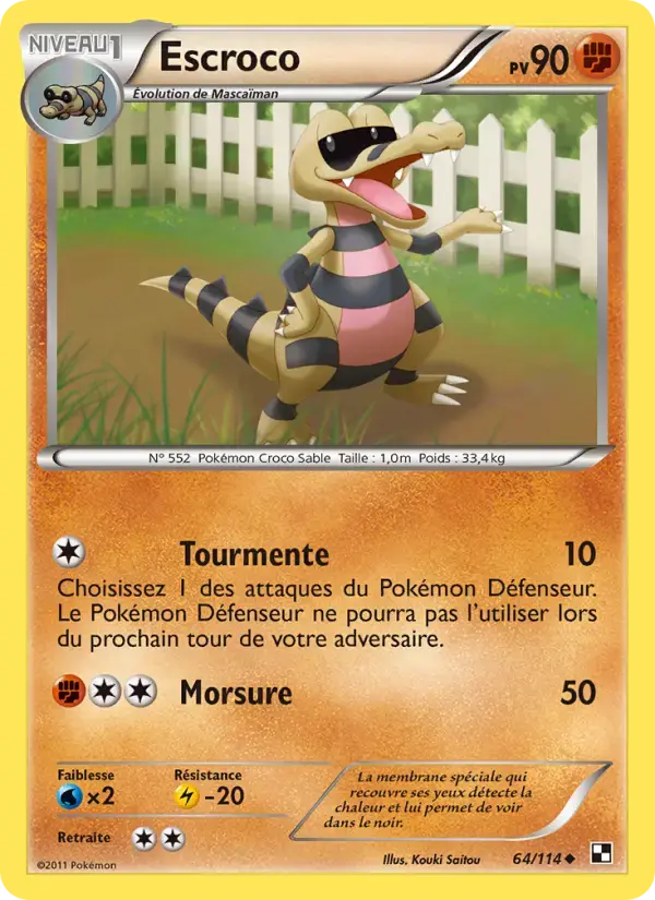 Carte Pokémon Escroco #64 — Noir et Blanc