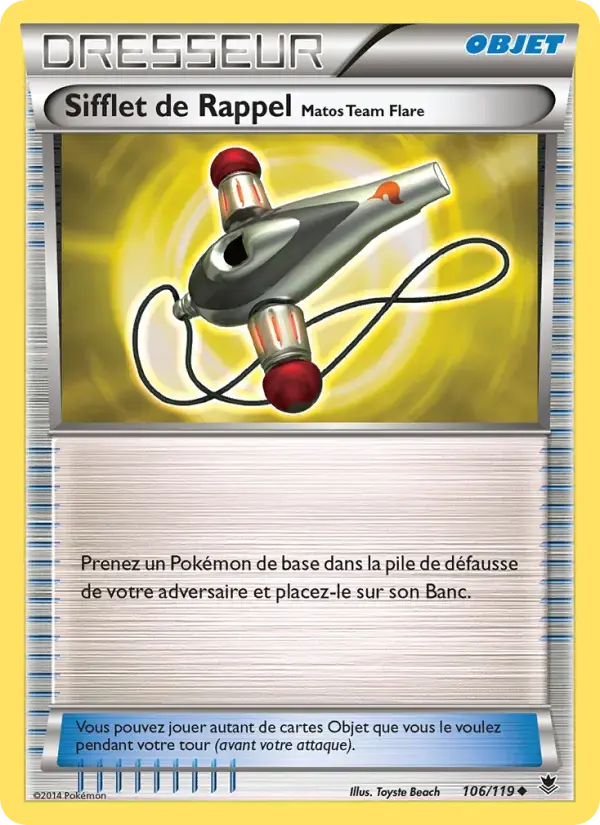 Carte Pokémon Sifflet de Rappel Matos Team Flare #106 — Vigueur Spectrale