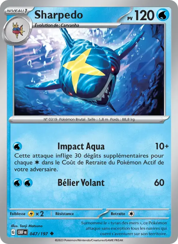 Carte Pokémon Sharpedo #047 — Flammes Obsidiennes