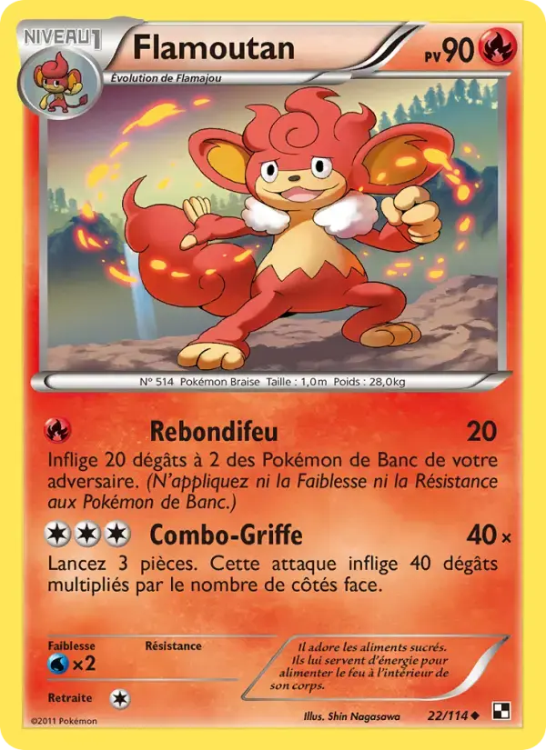 Carte Pokémon Flamoutan #22 — Noir et Blanc