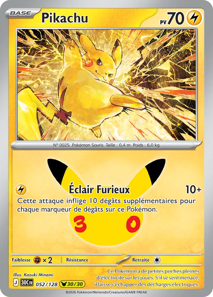 Carte Pokémon Pikachu #052 — 30ᵉ Anniversaire