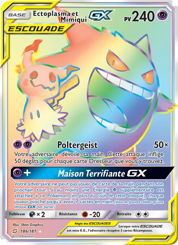 Carte Pokémon Ectoplasma et Mimiqui GX #186 — Duo de Choc