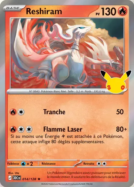 Carte Pokémon Reshiram #014 — 30ᵉ Anniversaire