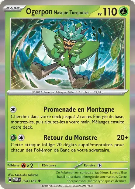 Carte Pokémon Ogerpon Masque Turquoise #024 Stamp V4 — Mascarade Crépusculaire