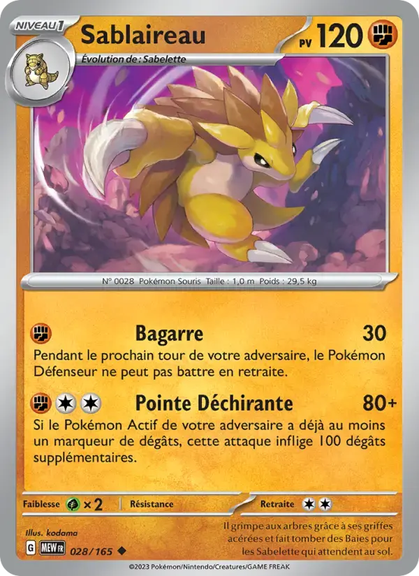 Carte Pokémon Sablaireau #028 — Pokémon 151