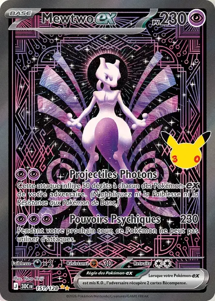Carte Pokémon Mewtwo-ex #151 — 30ᵉ Anniversaire