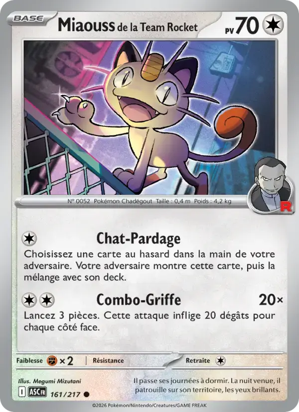 Carte Pokémon Miaouss de la Team Rocket #161 — Héros Transcendants