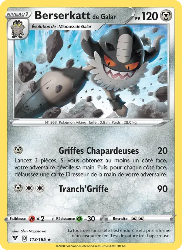 Carte Pokémon Berserkatt de Galar #113 — Voltage Éclatant